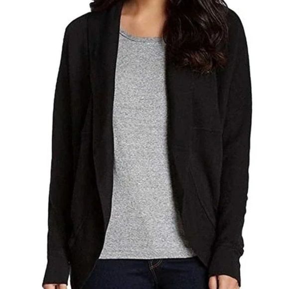 Standard James Perse French Terry Cocoon Open Front Knit Sweater Cardigan Black - Picture 1 of 9